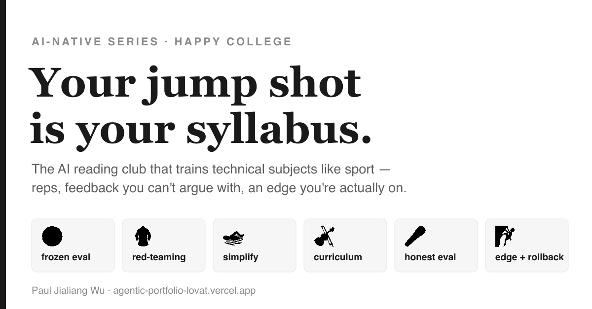 Your jump shot is your syllabus — Happy College, the AI reading club that trains technical subjects like sport